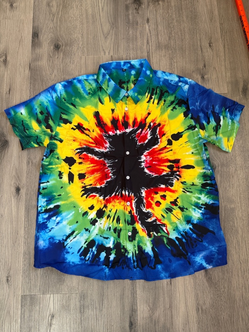 Men's Short-Sleeve Tie-Dye Button-Up Shirt - Multicolor